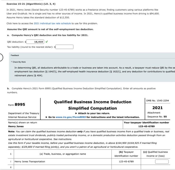  Exercise 1521 (Algorithmic) (LO. 3, 4) In 2021, Henry Jones (Social