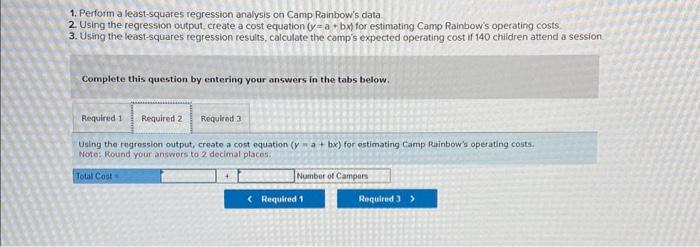 Rainbow's operating costs 3. Using the least-squares regression results, calculate the camp's