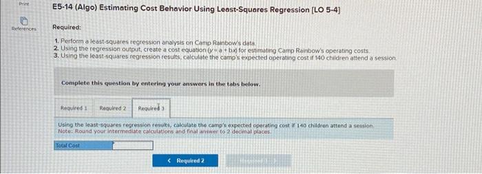 expected operating cost if 140 chidren attend a session Complete this question