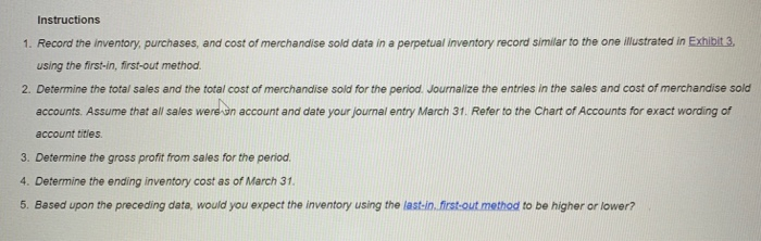 and sales for a three-month period ending March 31, are as follows:
