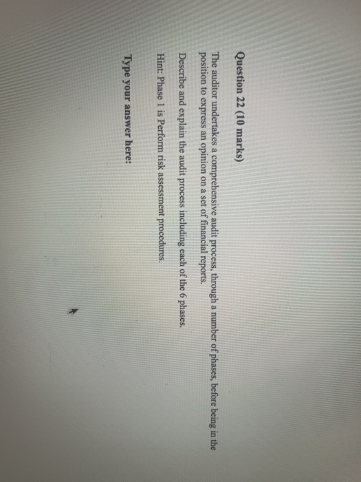  Question 22 (10 marks) The auditor undertakes a comprehensive audit process,
