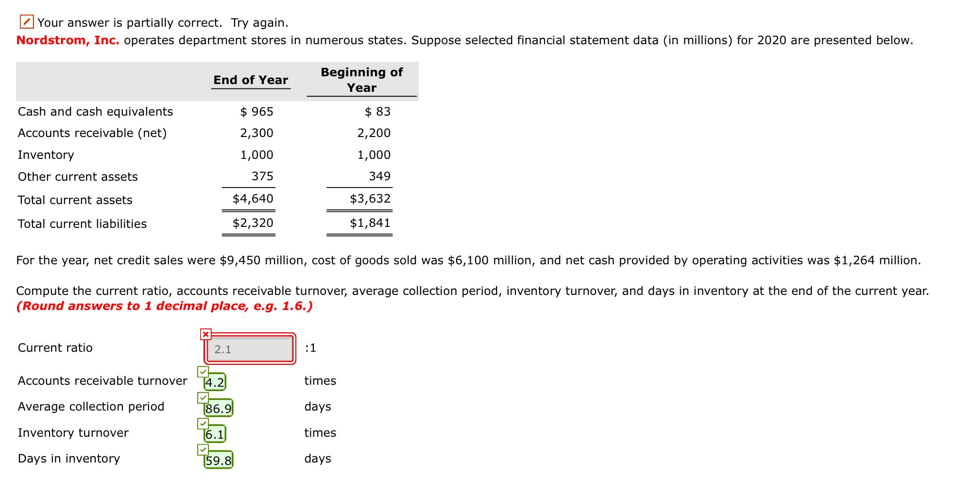  Your answer is partially correct. Try again. Nordstrom, Inc. operates department