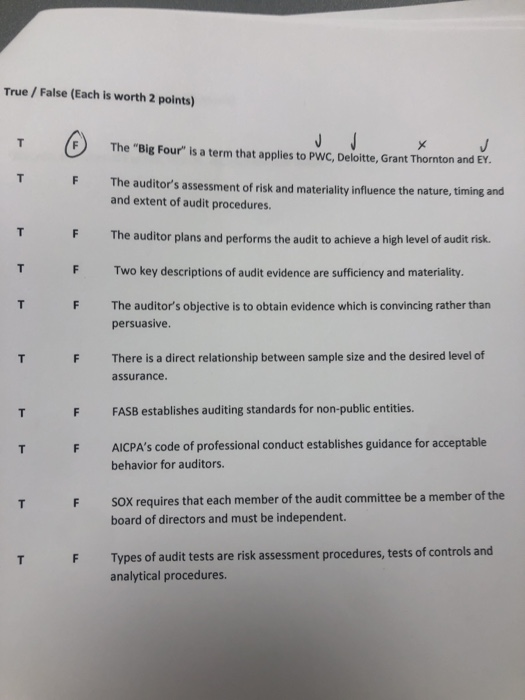 true and false please answer all questions True / False (Each is