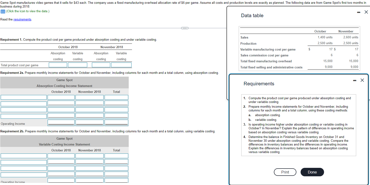 Read the requirements. Data table Requirement 1. Compute the product cost