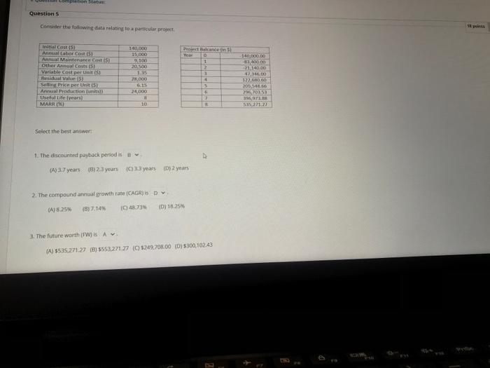  opion status Question 5 Consider the following data relating to a