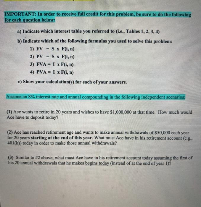  IMPORTANT: In order to receive full credit for this problem, be