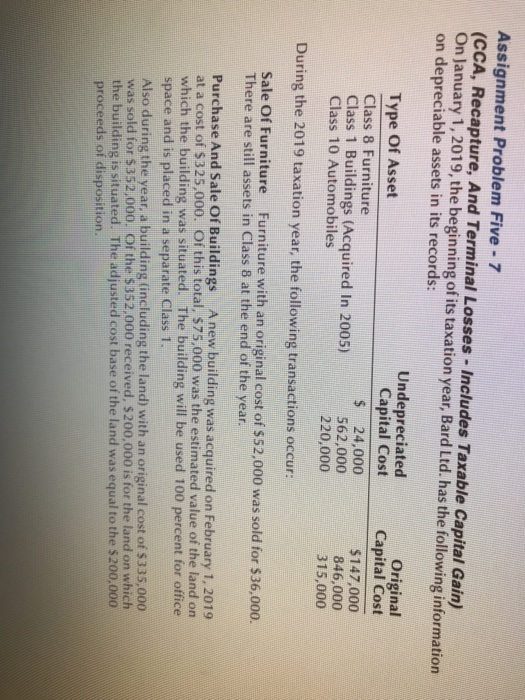  Assignment Problem Five - 7 (CCA, Recapture, And Terminal Losses -