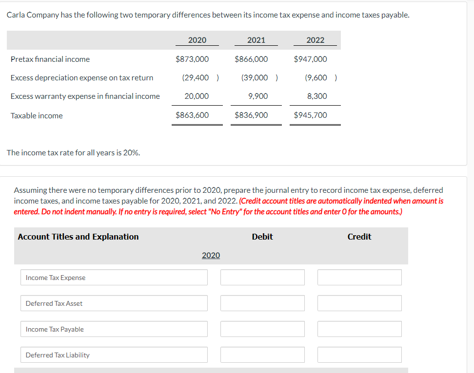  Carla Company has the following two temporary differences between its income