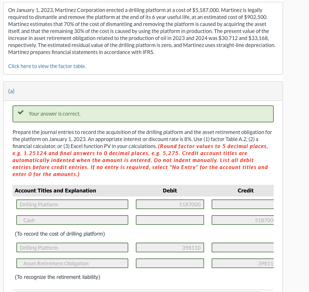 platform and the asset retirement obligation for the platform on January 1,