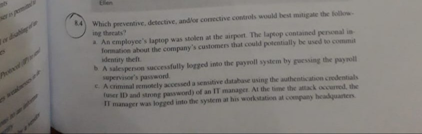  Ellen ar drie Which preventive, detective, and/or corrective controls would best