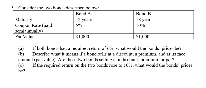  Bond B 5. Consider the two bonds described below: Bond A