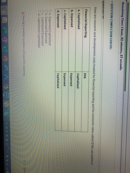  Remaining Time: 1 hour, 32 minutes, 37 seconds. QUESTION COMPLETION STATUS: