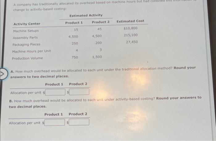  A company has traditionally allocated its overhead based on machine hours