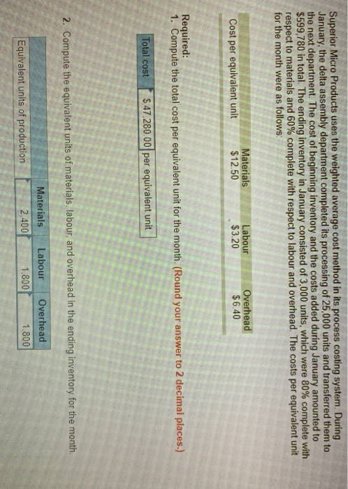  Superior Micro Products uses the weighted average cost method in its