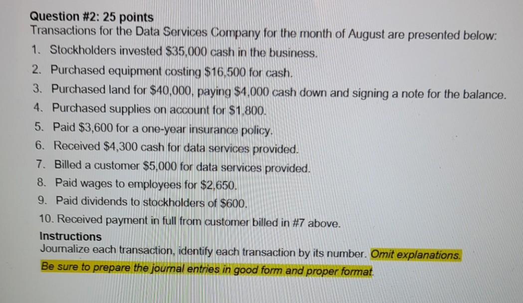  table typing. typing. Question #2: 25 points Transactions for the Data