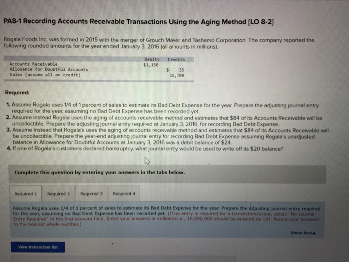 PA8-1 Recording Accounts Receivable Transactions Using the Aging Method [LO 8-2]