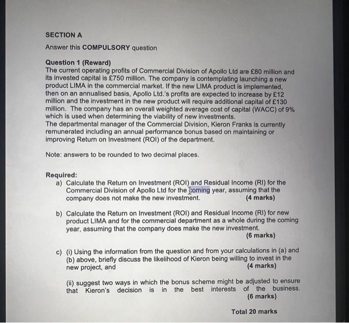 SECTION A Answer this COMPULSORY question Question 1 (Reward) The current