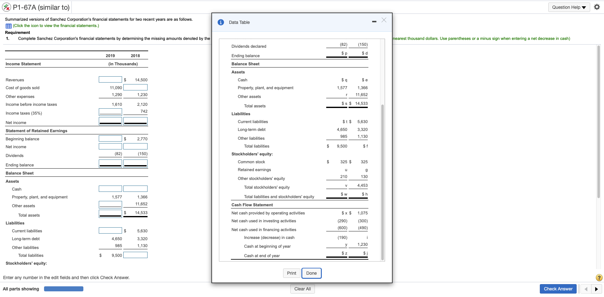 W P1-67A (similar to) Question Help Data Table Summarized versions of