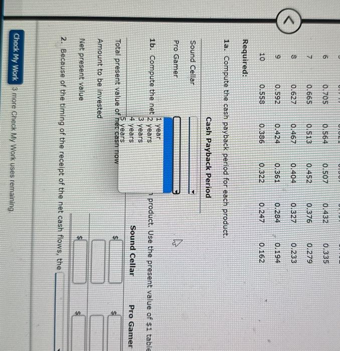 The estimated net cash flows from each product are as follows: Each