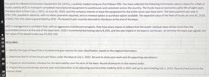 help number 3 and 4 You work for Alberta Construction Equipment Ltd.