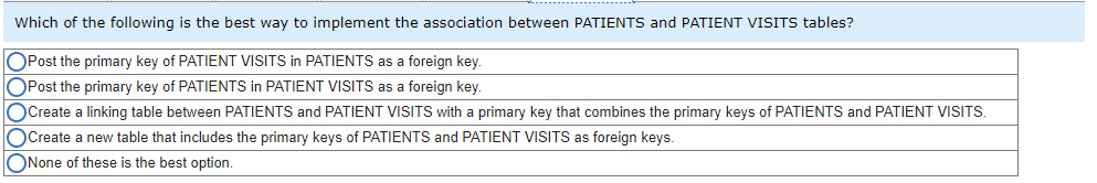 best way to implement the association between TESTS and PATIENT VISITS tables?