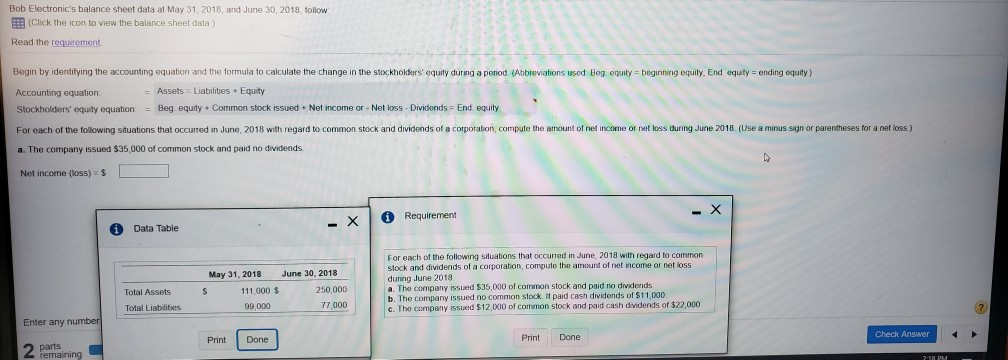  Bob Electronic's balance sheet data at May 31, 2018, and June