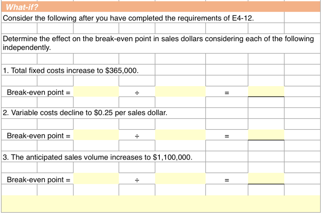 Exercise 4-12 CVP Analysis, Profit Equation Lake Stevens Marina has estimated that