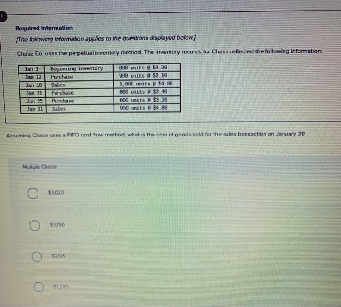 (The following information applies to the questions displayed below) Chase Co. uses