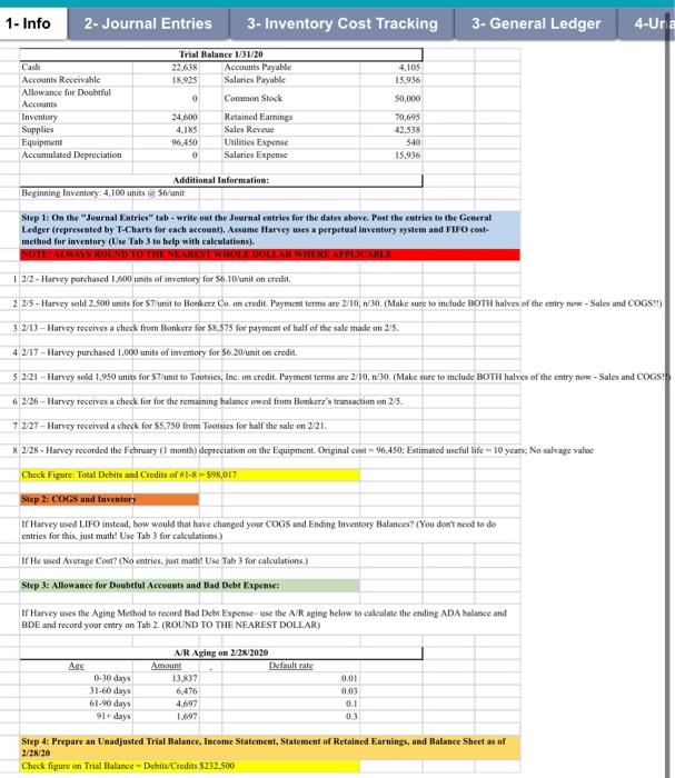 - Info 2- Journal Entries 3- Inventory Cost Tracking 3- General Ledger