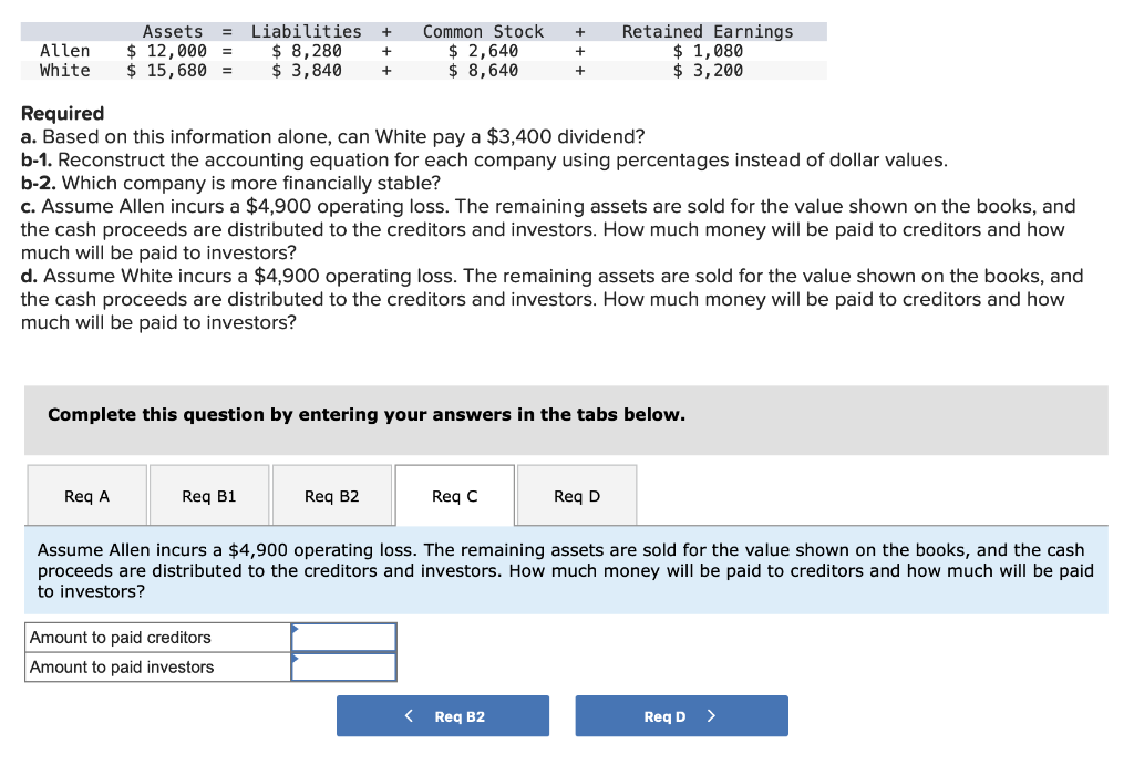 Allen + White answers Required a. Based on this information alone, can