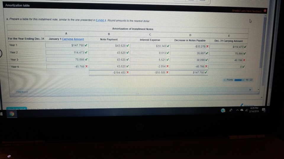 Prepare a table for this instalment note, similar to the one presented