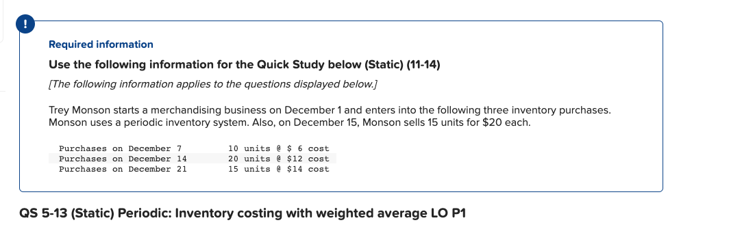  Required information Use the following information for the Quick Study below