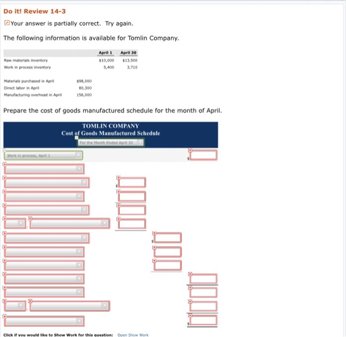  Do it! Review 14-3 Your answer is partially correct. Try again.