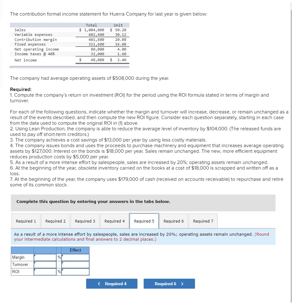 Only need question 5,6,7 please. The contribution format income statement for