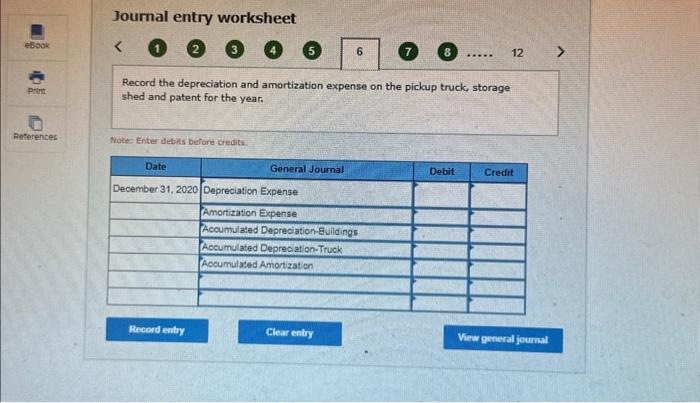 (4) Record the depreciation and amortization expense on the pickup truck, storage