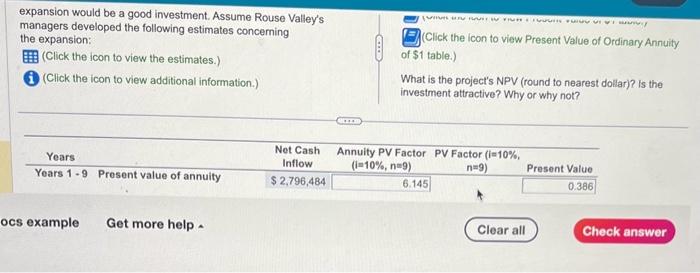 Assume that Rouse Valley uses the straight-line depreciation method and expects the