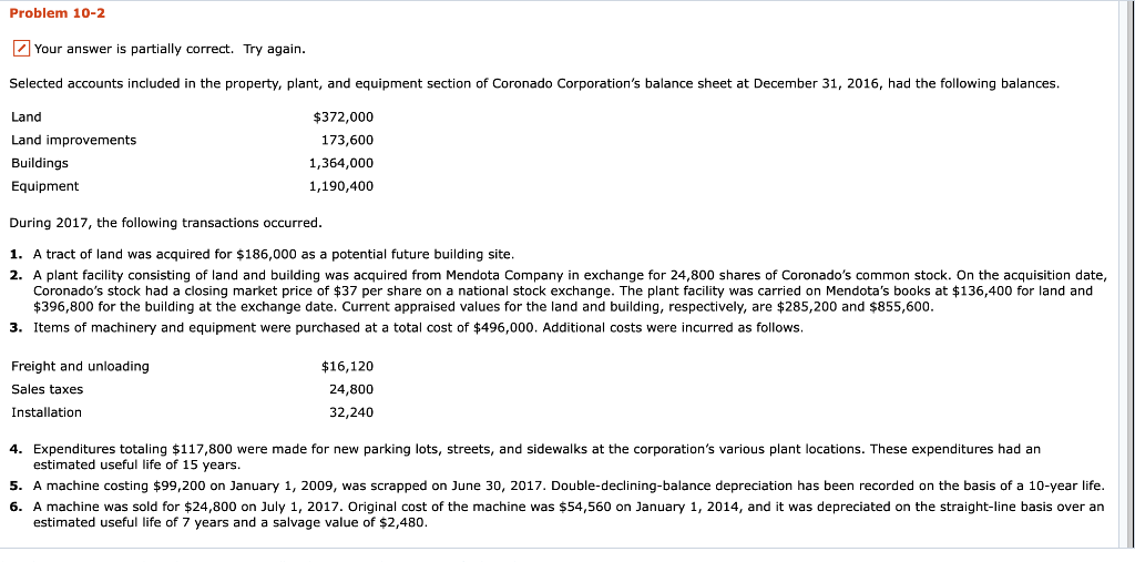  Problem 10-2 Your answer is partially correct. Try again. Selected accounts