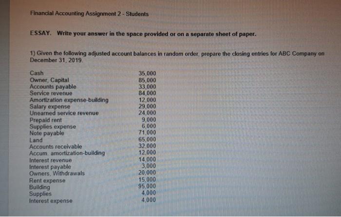  Financial Accounting Assignment 2 - Students ESSAY. Write your answer in