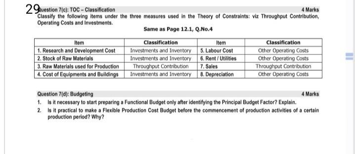  29uestion 71c): TOC - Classification 4 Marks Classify the following items
