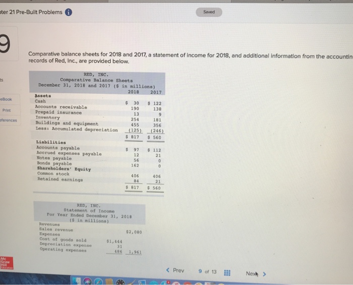  Saved ter 21 Pre-Built Problems Comparative balance sheets for 2018 and