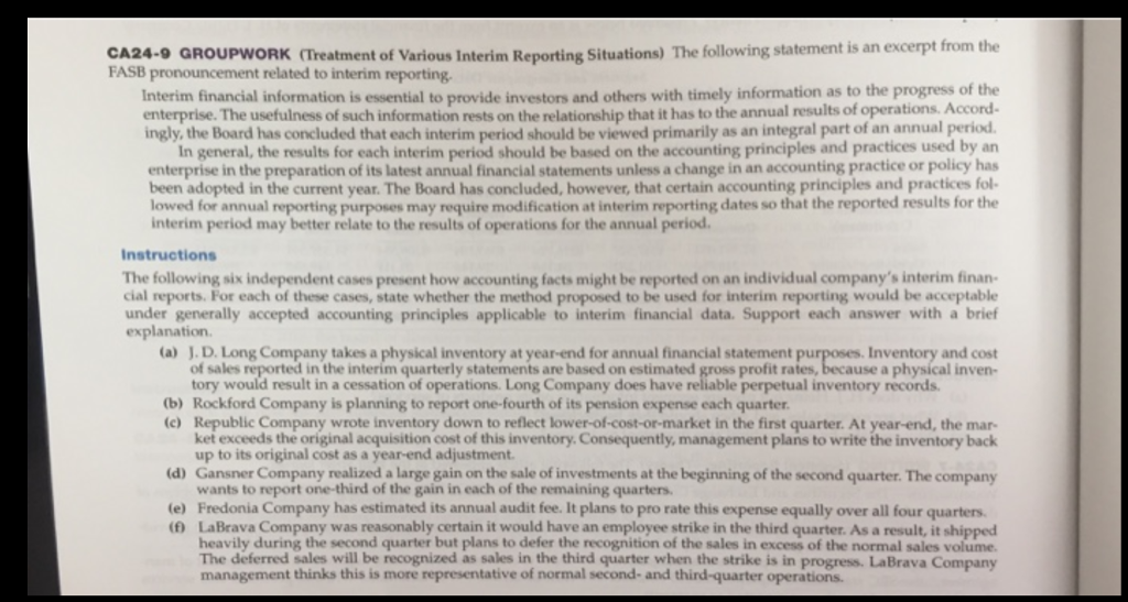 Clear image for problem CA-24-9. Please help! CA24.9 GROUPwORK meatment of various