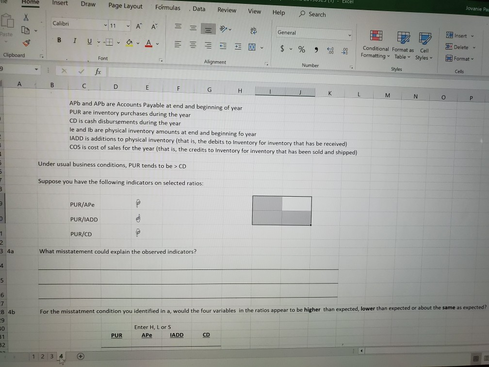 Excel Jovanie Pau Insert Home Draw Page Layout Formulas Data Review
