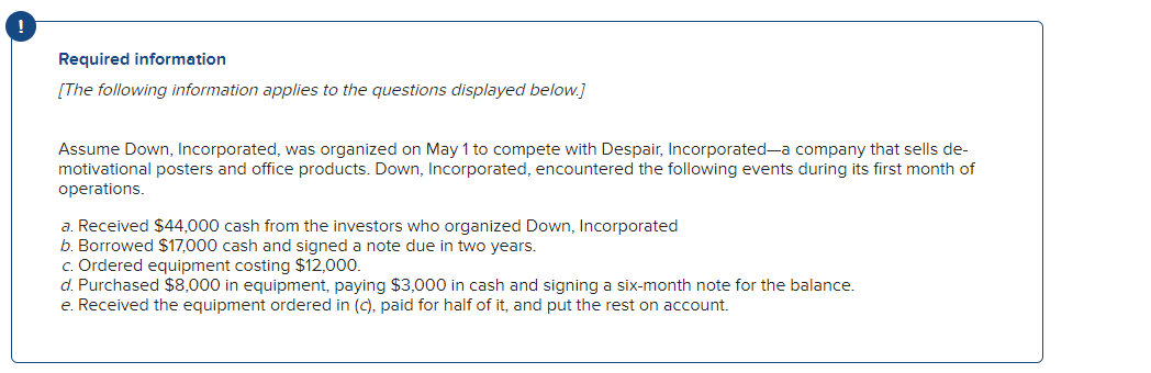 Please make a balance sheet for the above information. ! Required