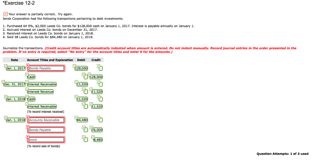  Exercise 12-2 Your answer is partially correct. Try again. enek Corporation