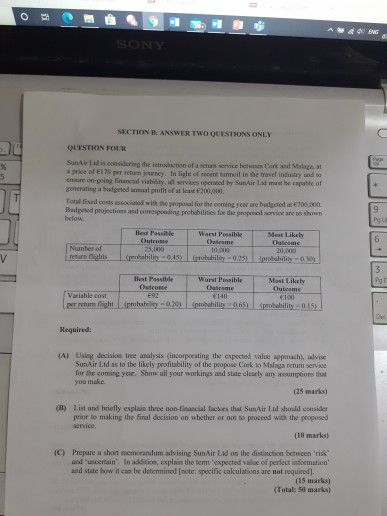 AWON SONY SECTION : ANSWER TWO QUESTIONS ONLY QUESTION FOUR 5
