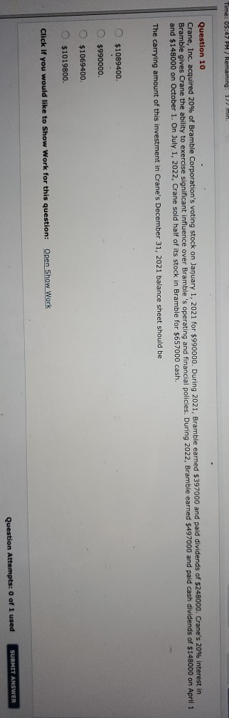  Time: 05:47 PM / Remaining: 12 m Question 10 Crane, Inc.