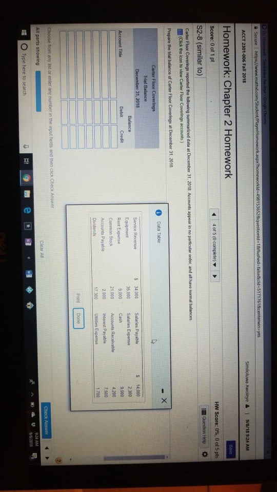 ld 5171761 ACCT 2301-006 Fall 2018 Homework: Chapter 2 Homework Score: