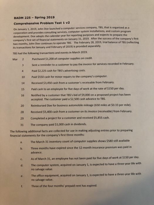  BADM 225-Spring 2019 Comprehensive Problem Test 1 v2 computer services company,