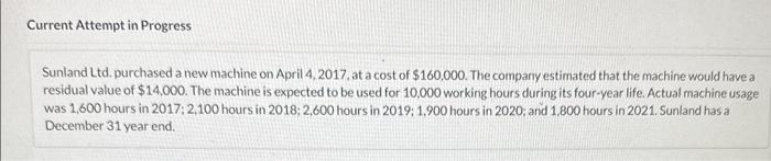  Current Attempt in Progress Sunland Ltd. purchased a new machine on
