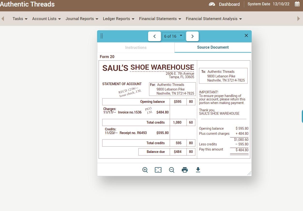 How to record this statement? Authentic Threads Dashboard System Date 12/10/22 HTTP